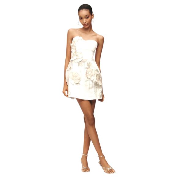 By Anthropologie Strapless Floral Applique Mini Dress Sweetheart Cream Medium - Picture 2 of 8